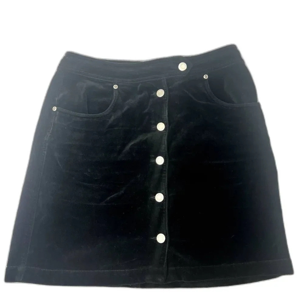 Liz Claiborne Lizwear Black Velvet Button Up Mini Skirt Size 8